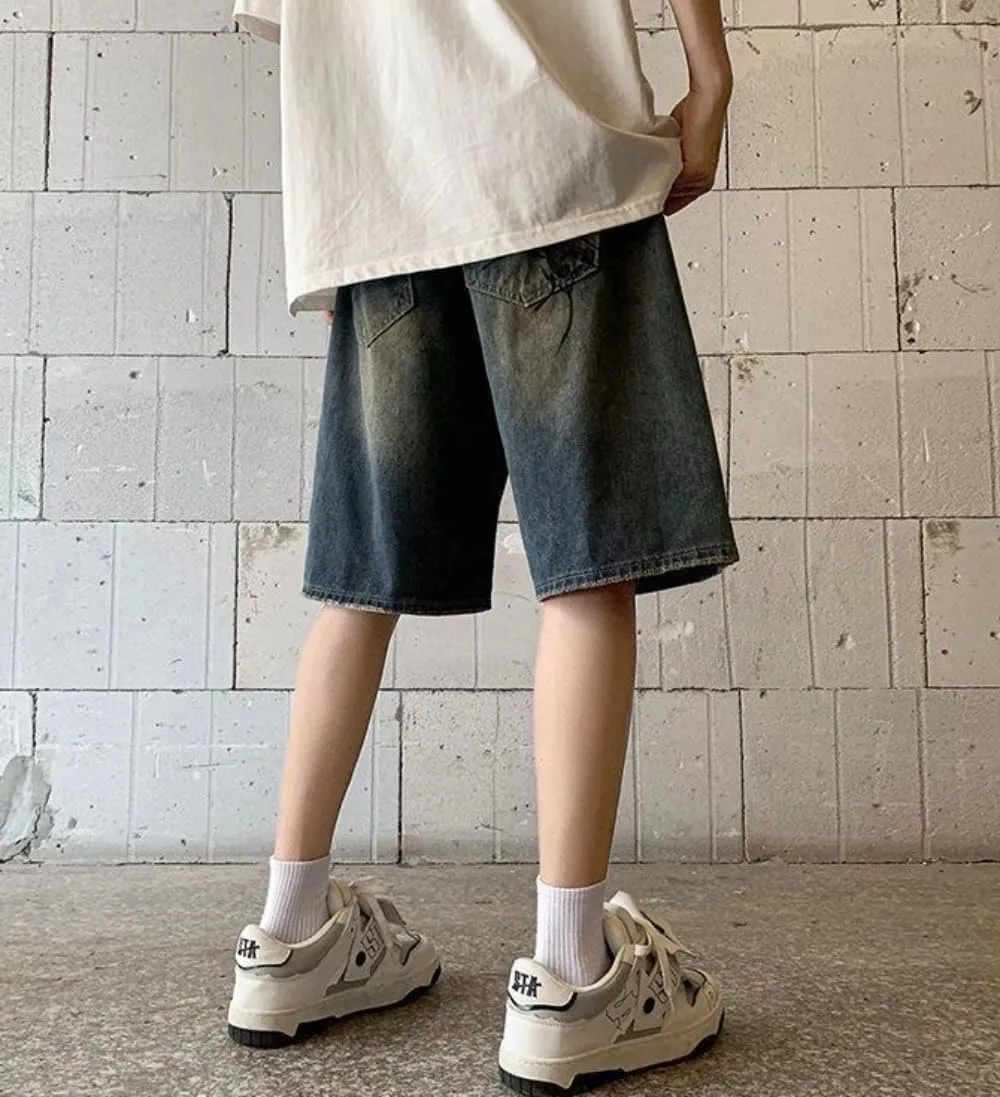 CUTEGAL Unisex Jorts Women Mid Rise Spider Denim Shorts Wide Leg Baggy Jeans Men Casual Streetwear Y2k Pants