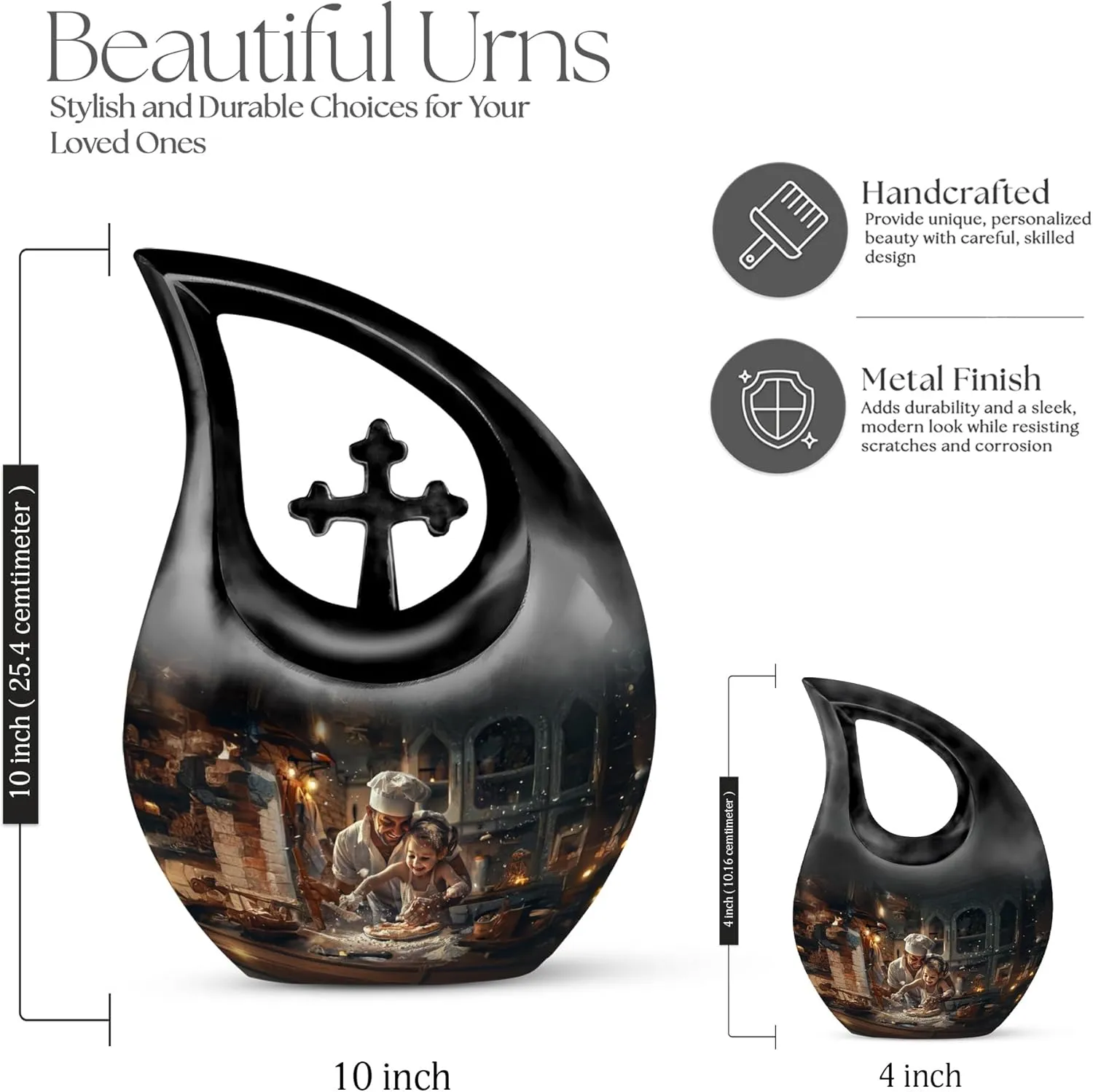 Dad Teaching Urn for Ashes for Women and Men 10 Inch - Cross Drop Burial Urns for Cremated Remains - Funeral Decorative Urns for Adult Ashes - Large Urn for with Velvet Bag