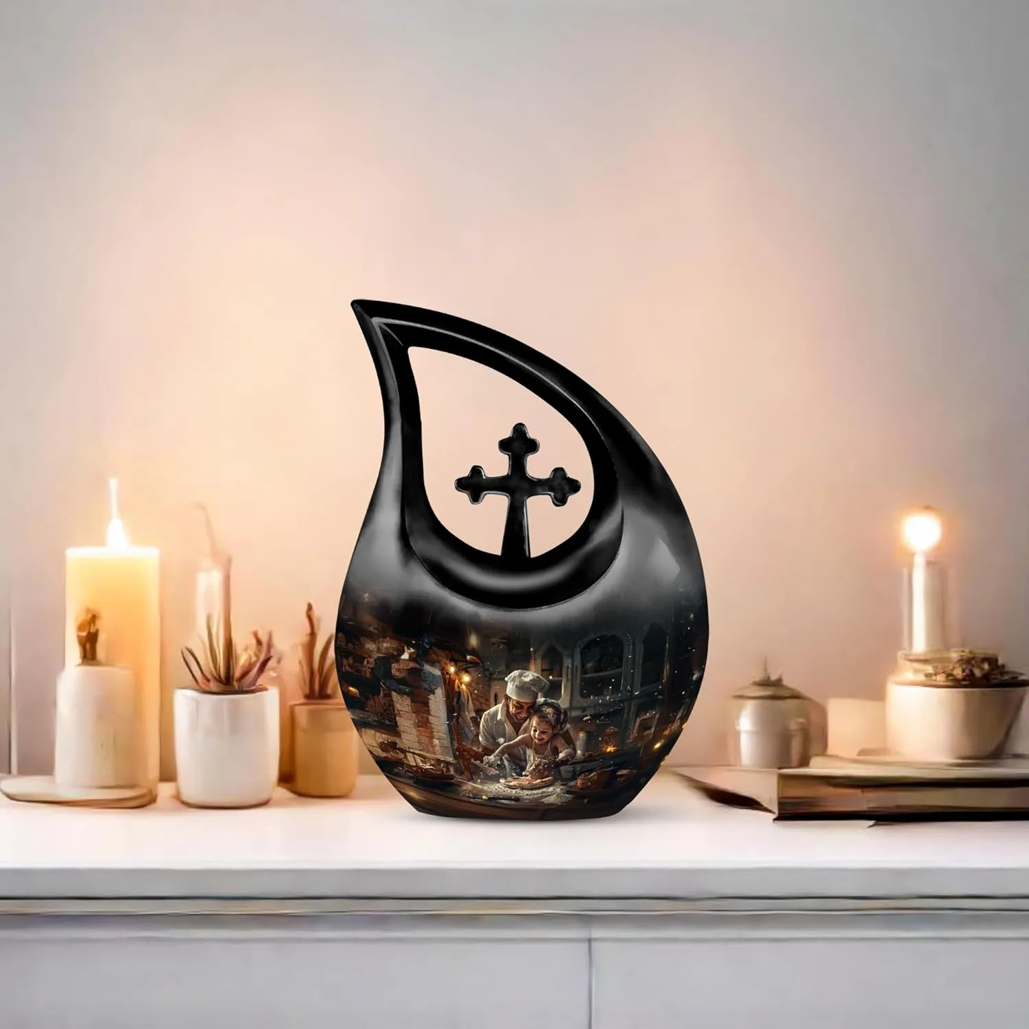 Dad Teaching Urn for Ashes for Women and Men 10 Inch - Cross Drop Burial Urns for Cremated Remains - Funeral Decorative Urns for Adult Ashes - Large Urn for with Velvet Bag