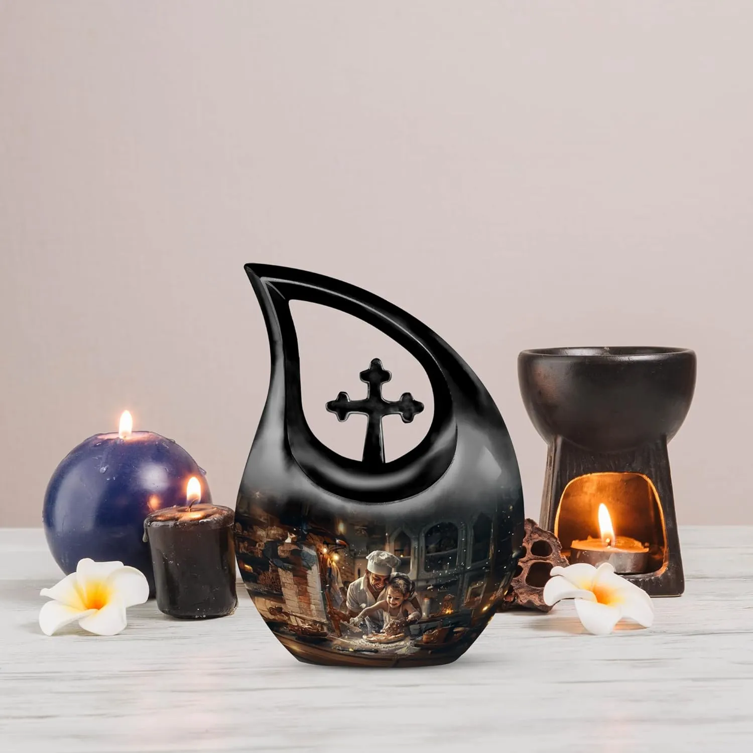 Dad Teaching Urn for Ashes for Women and Men 10 Inch - Cross Drop Burial Urns for Cremated Remains - Funeral Decorative Urns for Adult Ashes - Large Urn for with Velvet Bag