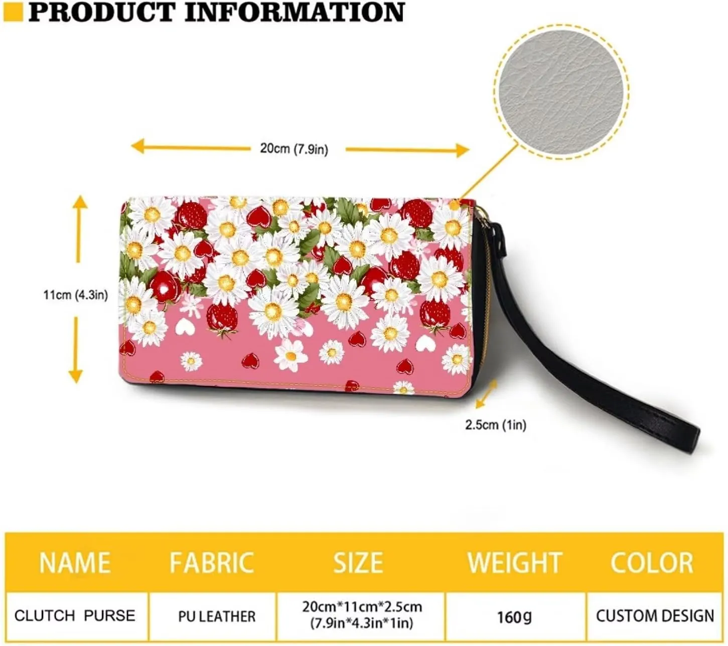 Daisy Strawberry Wallets for Women PU Leather Credit Card Holder Large Capacity Wristlet