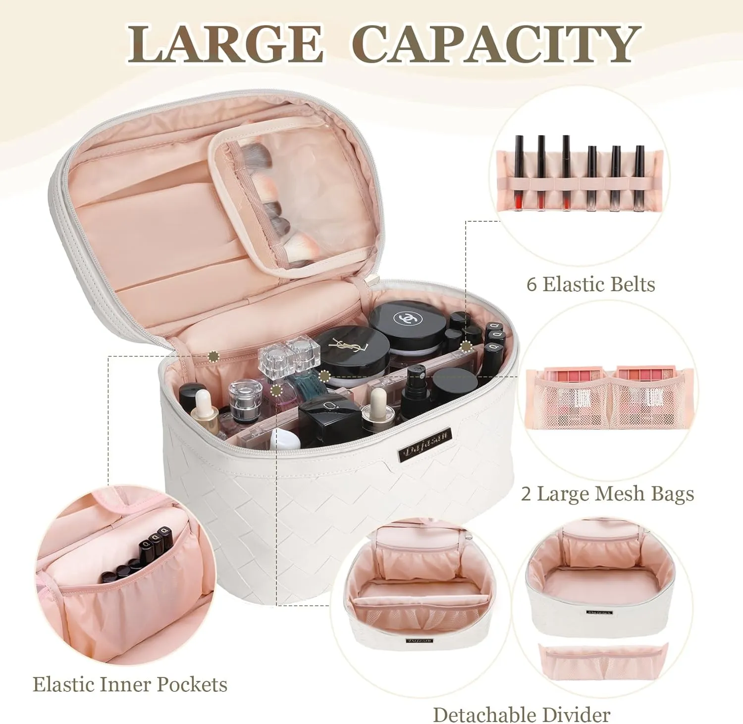 Dajasan Makeup Bag, Portable Travel Cosmetic Bag, Large Makeup Organizer Bag, PU Leather Makeup Organizer Case, Travel Toiletry Bag for Women Girls, 11.81 x 6.7 x 7.09 Inch