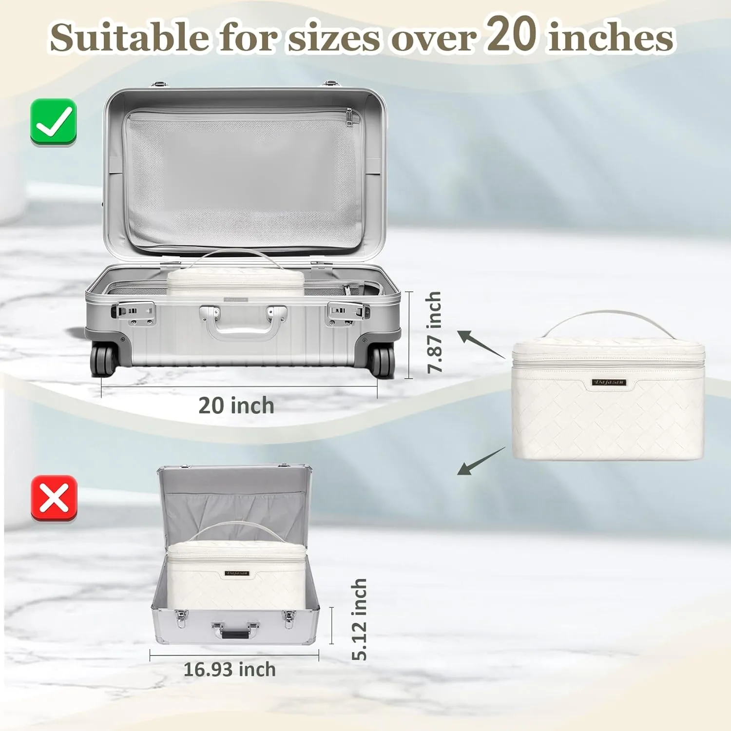 Dajasan Makeup Bag, Portable Travel Cosmetic Bag, Large Makeup Organizer Bag, PU Leather Makeup Organizer Case, Travel Toiletry Bag for Women Girls, 11.81 x 6.7 x 7.09 Inch