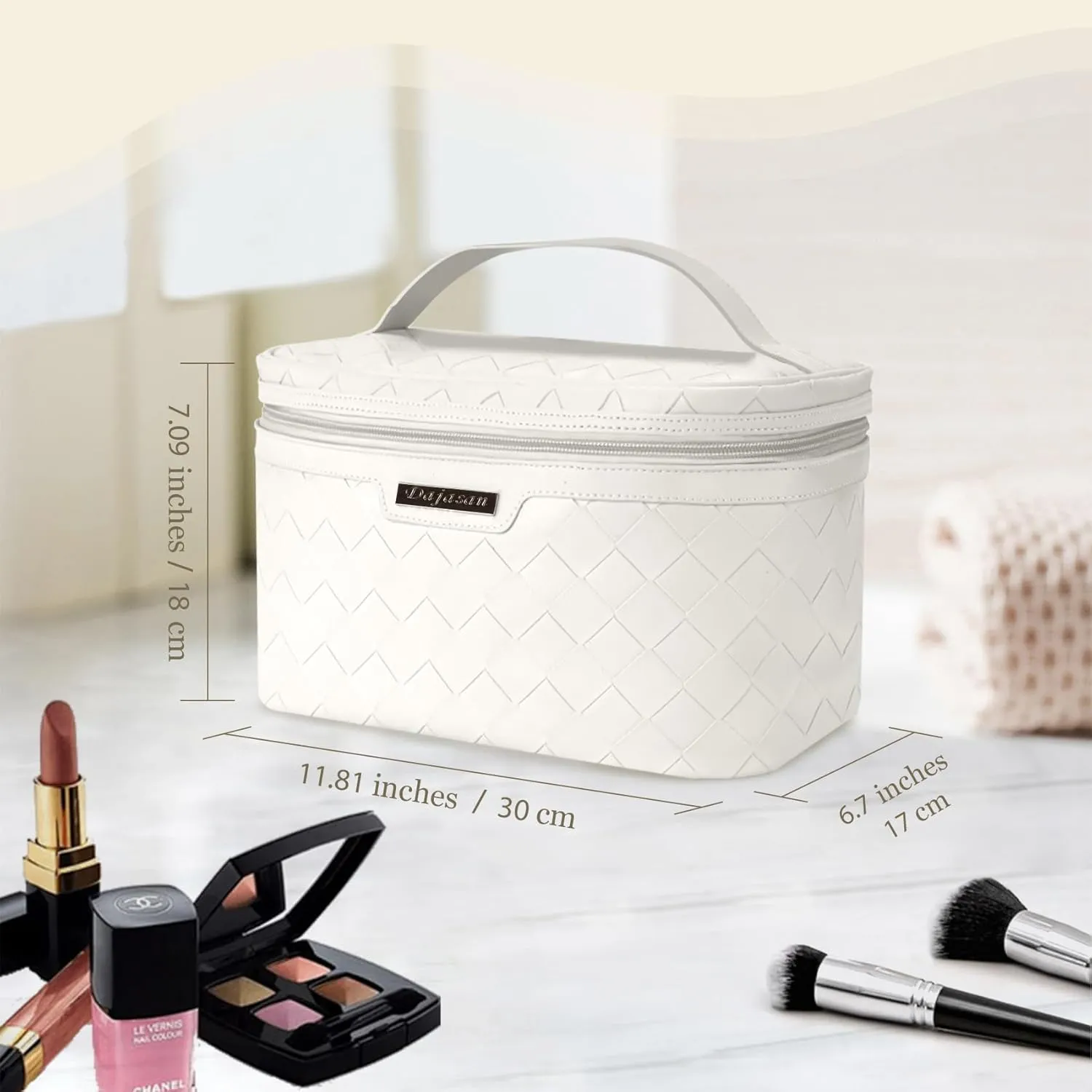 Dajasan Makeup Bag, Portable Travel Cosmetic Bag, Large Makeup Organizer Bag, PU Leather Makeup Organizer Case, Travel Toiletry Bag for Women Girls, 11.81 x 6.7 x 7.09 Inch