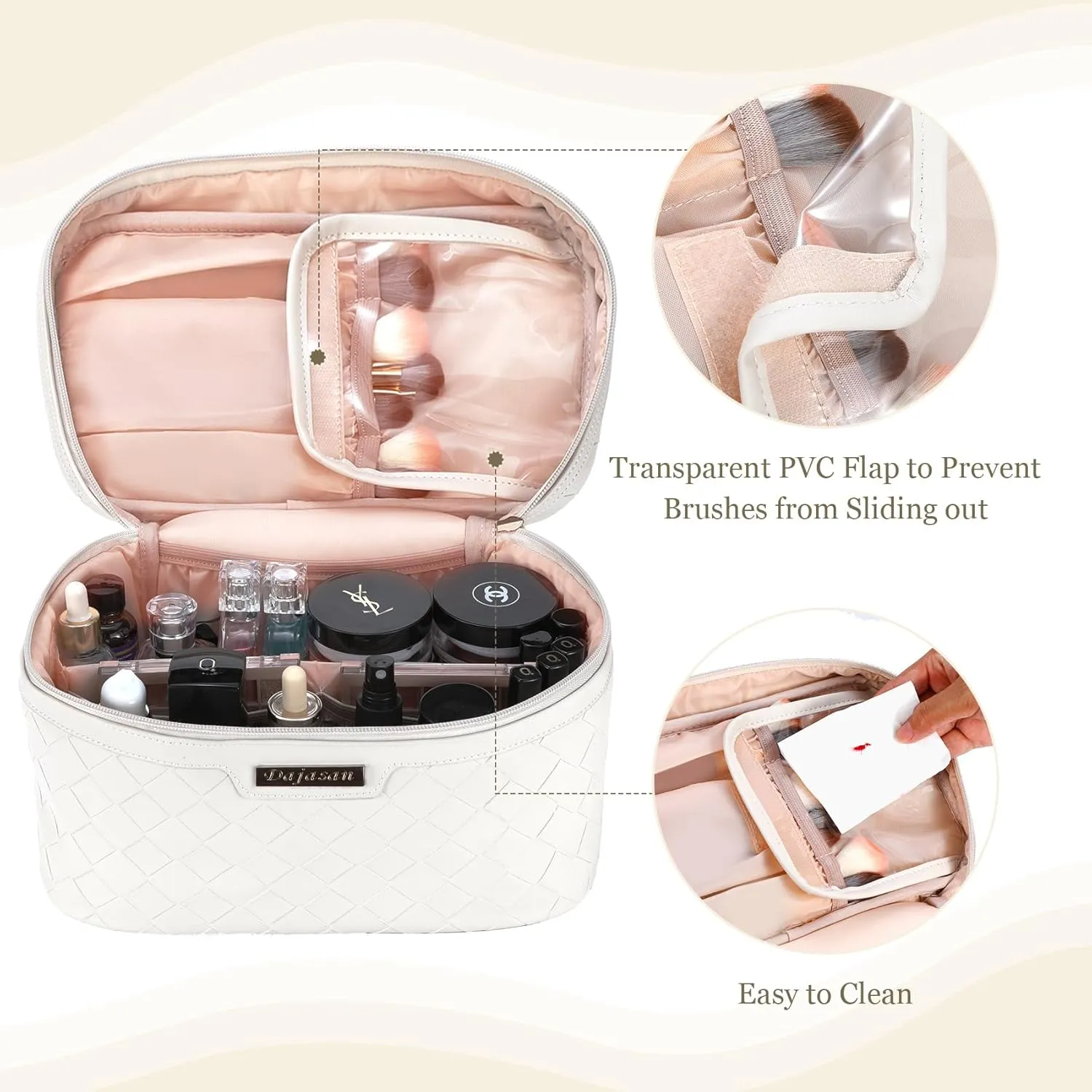 Dajasan Makeup Bag, Portable Travel Cosmetic Bag, Large Makeup Organizer Bag, PU Leather Makeup Organizer Case, Travel Toiletry Bag for Women Girls, 11.81 x 6.7 x 7.09 Inch