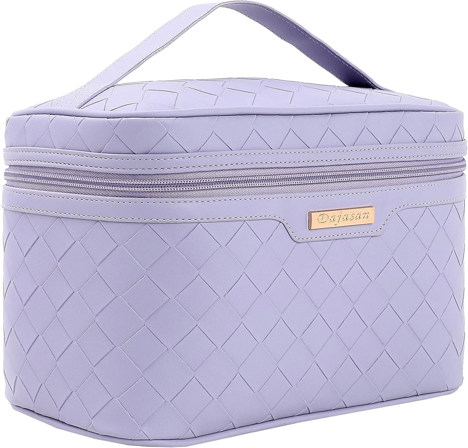 Dajasan Makeup Bag, Travel Cosmetic Bag for Girls Women, Large Capacity Makeup Organizer Case, Travel Toiletry Bag, PU Leather Waterproof 11.81 x 6.7 x 7.09 Inch (Purple)