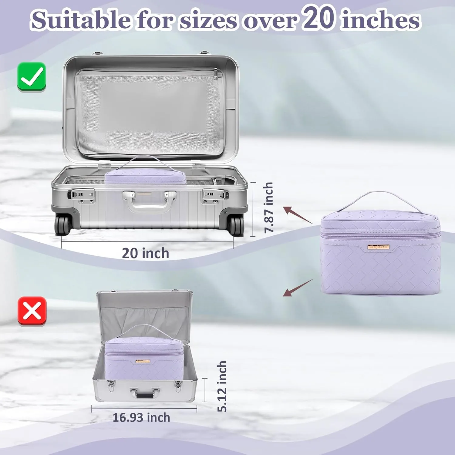 Dajasan Makeup Bag, Travel Cosmetic Bag for Girls Women, Large Capacity Makeup Organizer Case, Travel Toiletry Bag, PU Leather Waterproof 11.81 x 6.7 x 7.09 Inch (Purple)