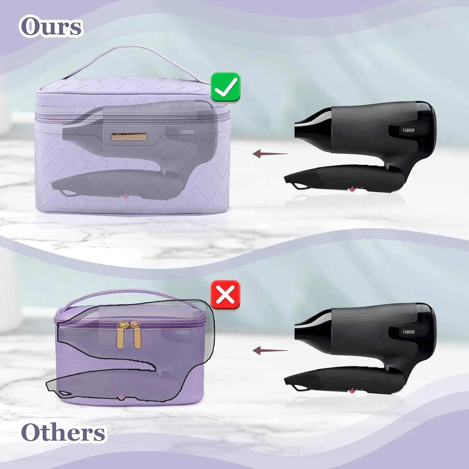 Dajasan Makeup Bag, Travel Cosmetic Bag for Girls Women, Large Capacity Makeup Organizer Case, Travel Toiletry Bag, PU Leather Waterproof 11.81 x 6.7 x 7.09 Inch (Purple)
