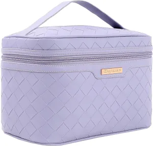 Dajasan Makeup Bag, Travel Cosmetic Bag for Girls Women, Large Capacity Makeup Organizer Case, Travel Toiletry Bag, PU Leather Waterproof 11.81 x 6.7 x 7.09 Inch (Purple)