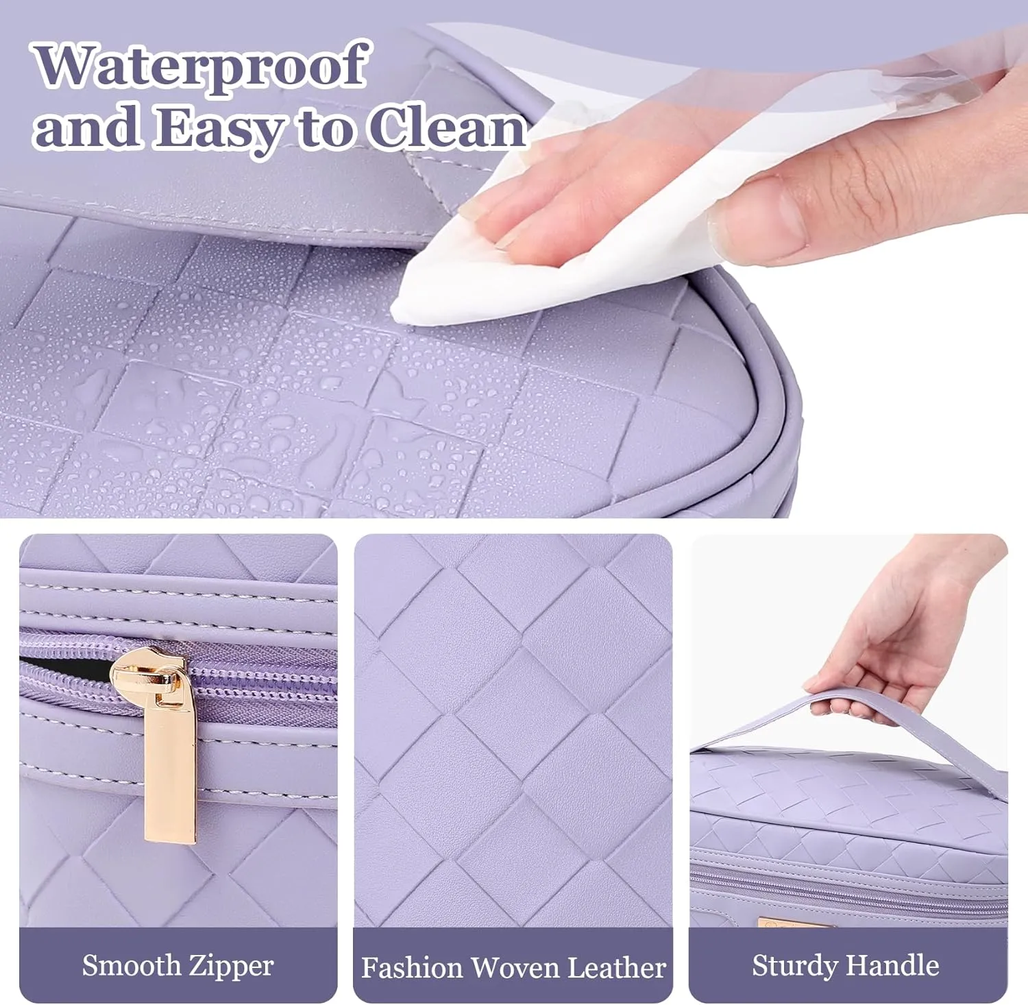 Dajasan Makeup Bag, Travel Cosmetic Bag for Girls Women, Large Capacity Makeup Organizer Case, Travel Toiletry Bag, PU Leather Waterproof 11.81 x 6.7 x 7.09 Inch (Purple)