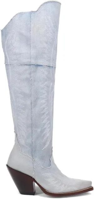 Dan Post Boots Womens Blue Jean Dream Embroidered Snip Toe Casual Boots Mid Calf Low Heel 1-2" - Blue