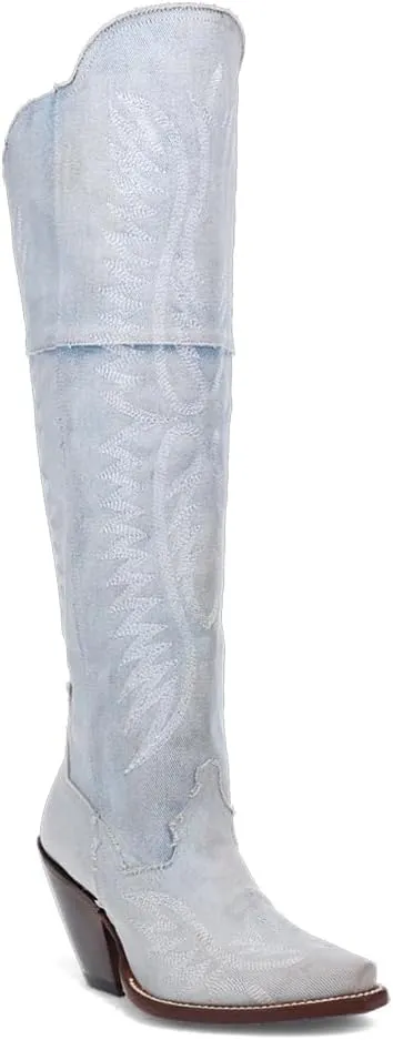 Dan Post Boots Womens Blue Jean Dream Embroidered Snip Toe Casual Boots Mid Calf Low Heel 1-2" - Blue