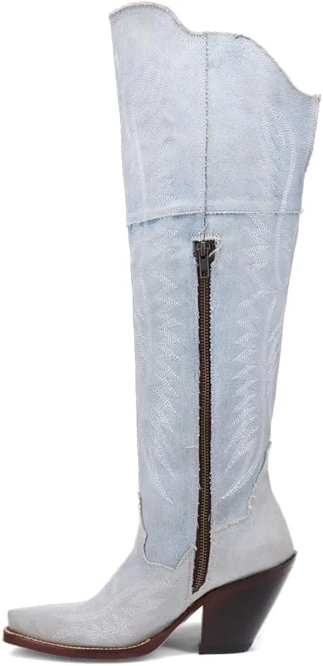 Dan Post Boots Womens Blue Jean Dream Embroidered Snip Toe Casual Boots Mid Calf Low Heel 1-2" - Blue