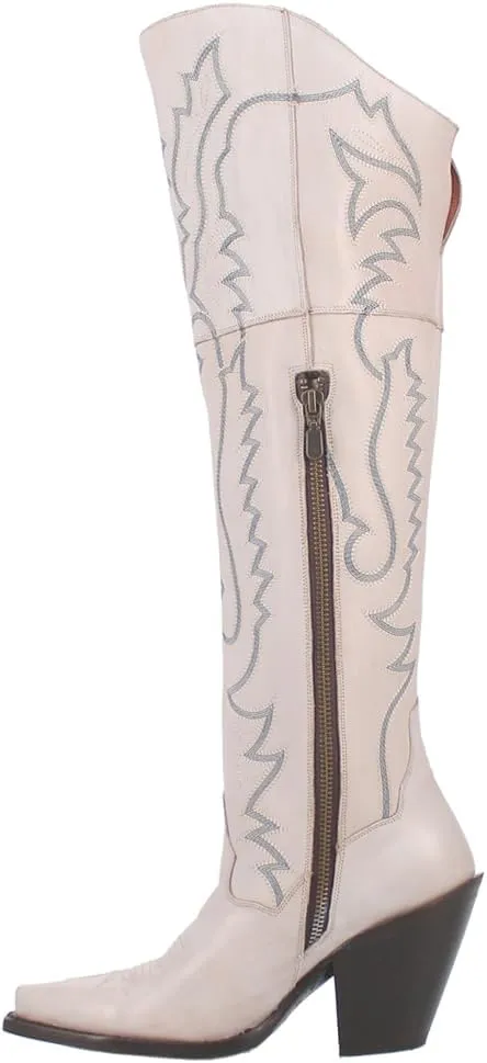 Dan Post Womens Loverly Snip Toe Zippered Casual Boots Over the Knee High Heel 3" & Up - White