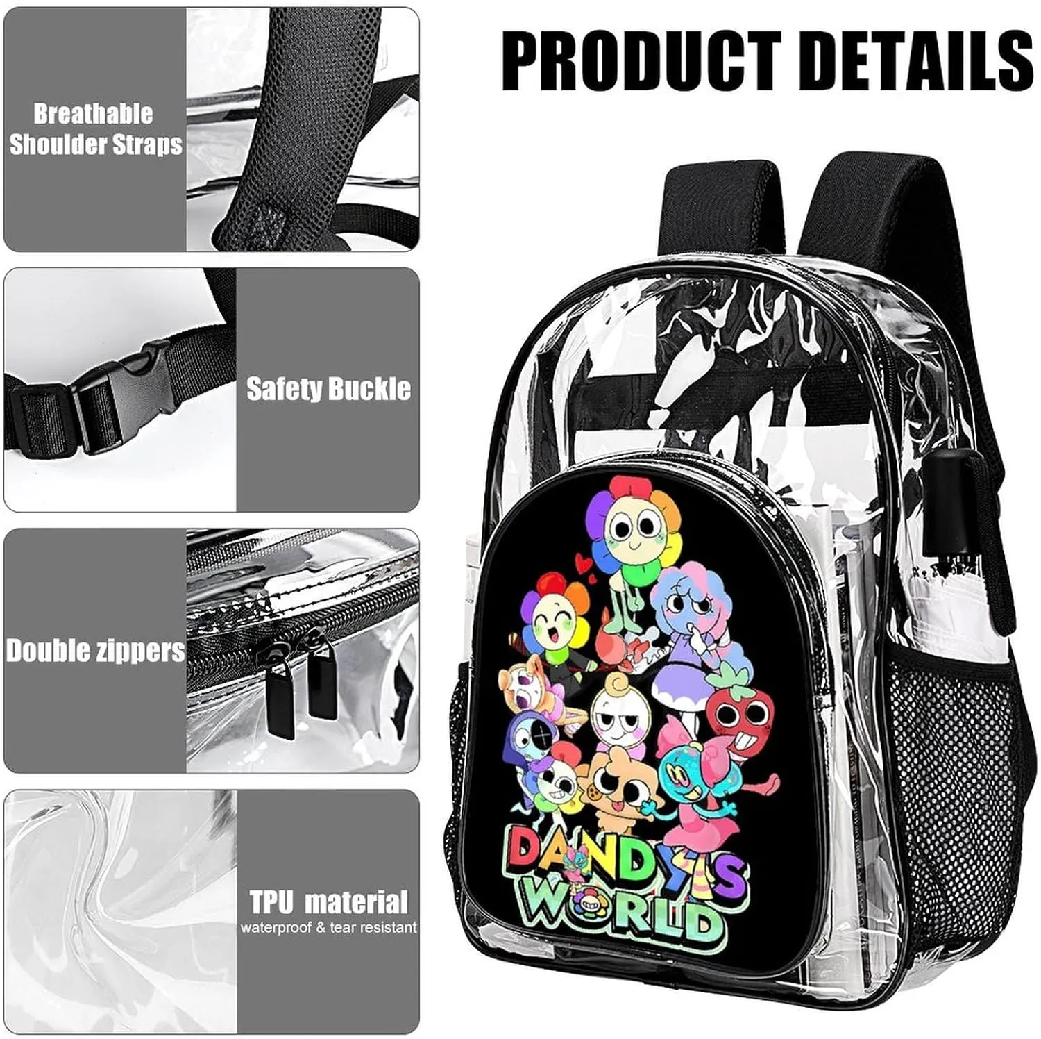Dandys World Transparent Backpack With Front Pocket Large Capacity Laptop Backpack For Unisex