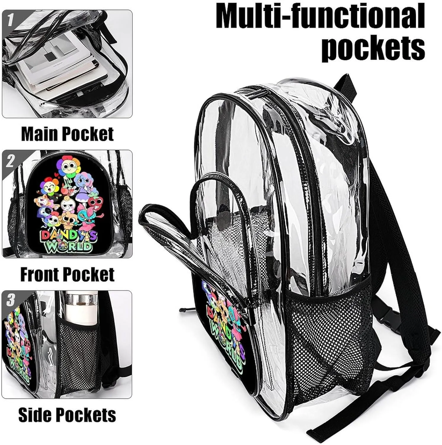 Dandys World Transparent Backpack With Front Pocket Large Capacity Laptop Backpack For Unisex