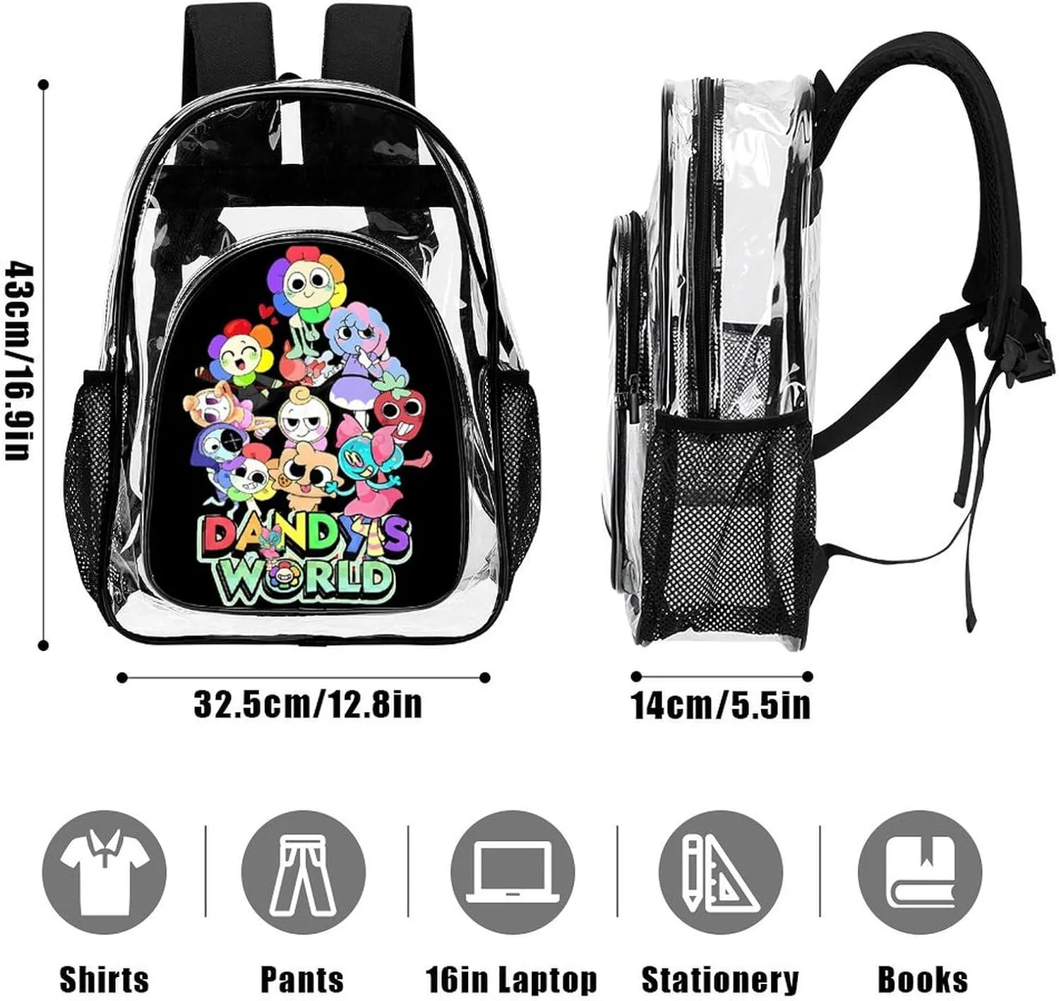 Dandys World Transparent Backpack With Front Pocket Large Capacity Laptop Backpack For Unisex