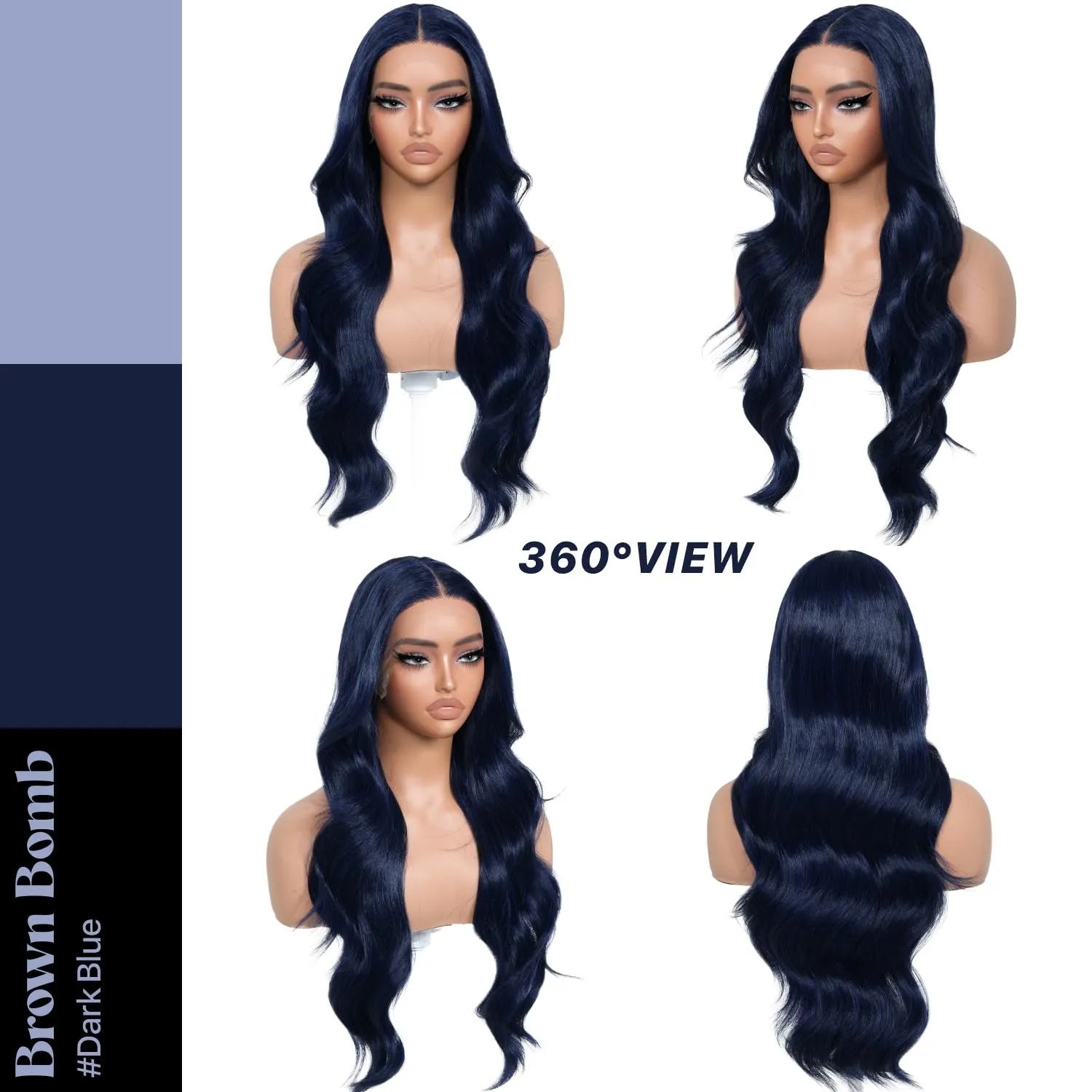 Dark Blue Synthetic Lace Front Wigs Body Wave Glueless Wigs With Bangs Pre Plucked Pre Cut HD Lace 13x5x1 Middle Part Wigs For Woman 26 Inch