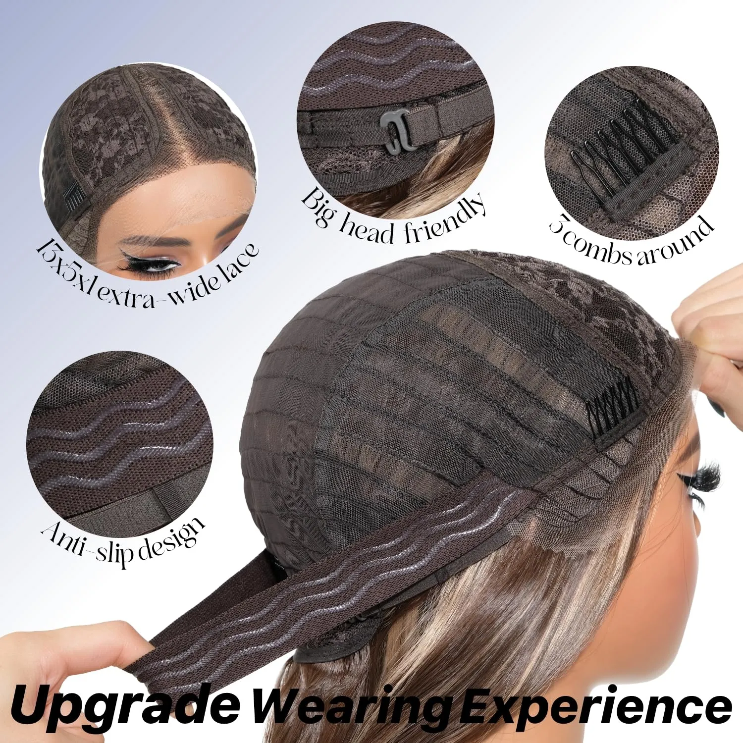 Dark Blue Synthetic Lace Front Wigs Body Wave Glueless Wigs With Bangs Pre Plucked Pre Cut HD Lace 13x5x1 Middle Part Wigs For Woman 26 Inch