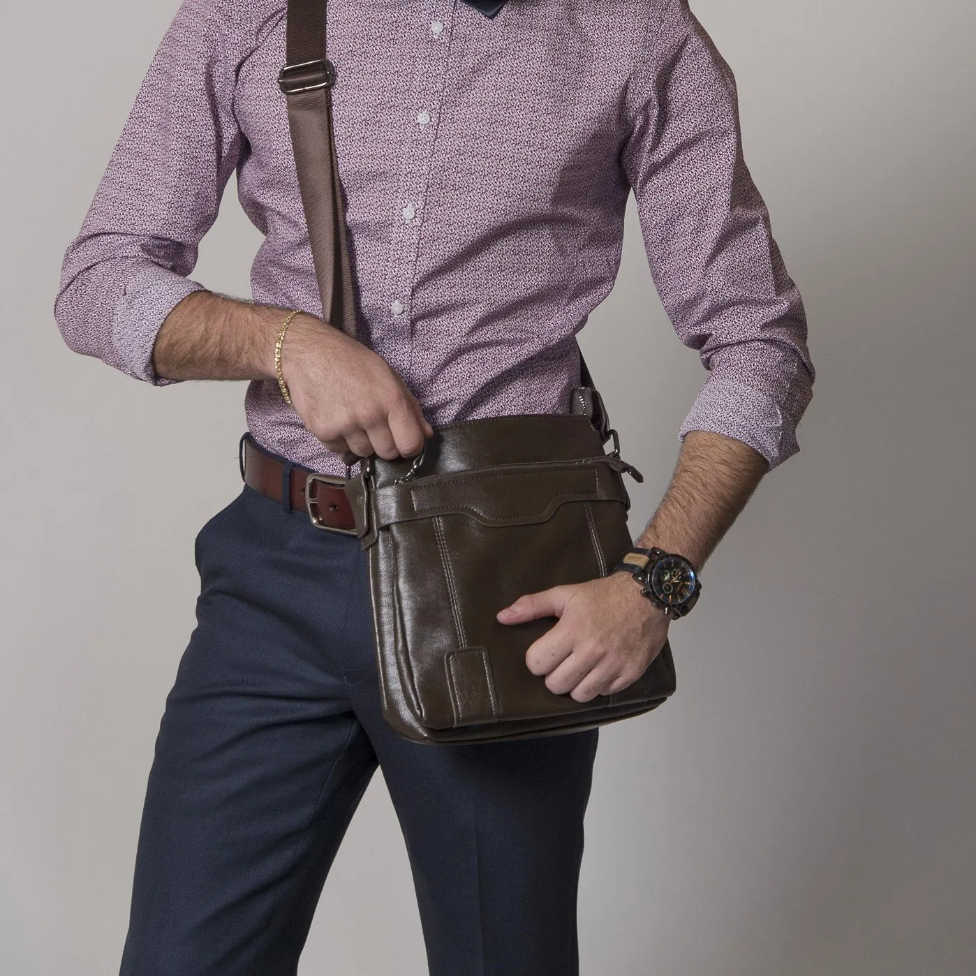 DARREN - Mens Brown Faux Leather Crossbody Bag