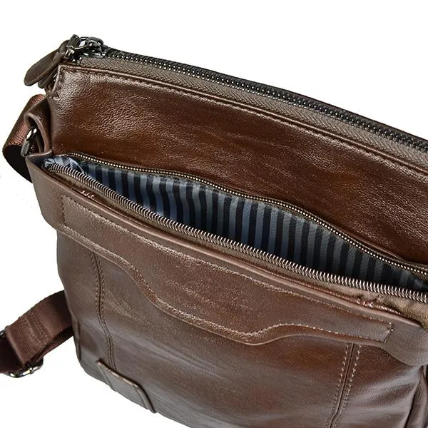 DARREN - Mens Brown Faux Leather Crossbody Bag