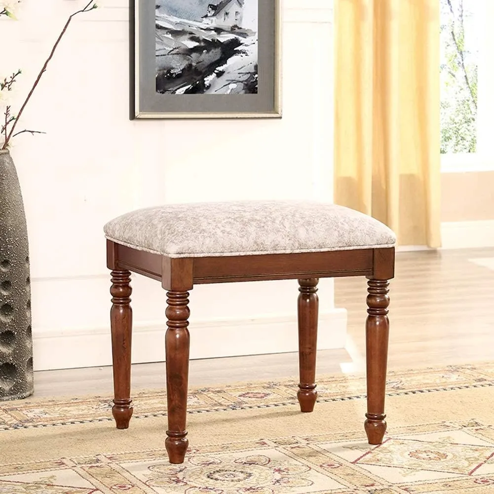 DASHADAO Footstools Stools American Fabric Retro Wood Stool Idyllic Village Dressing Stool Changing His Shoes Stool Living Room (Color:Rubber Color,Size:45 * 35 * 46cm)