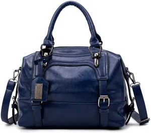 Dayfine Women's Retro Oil Wax Soft Leather Simple Single Shoulder Boston Bag Portable Oblique Satchel