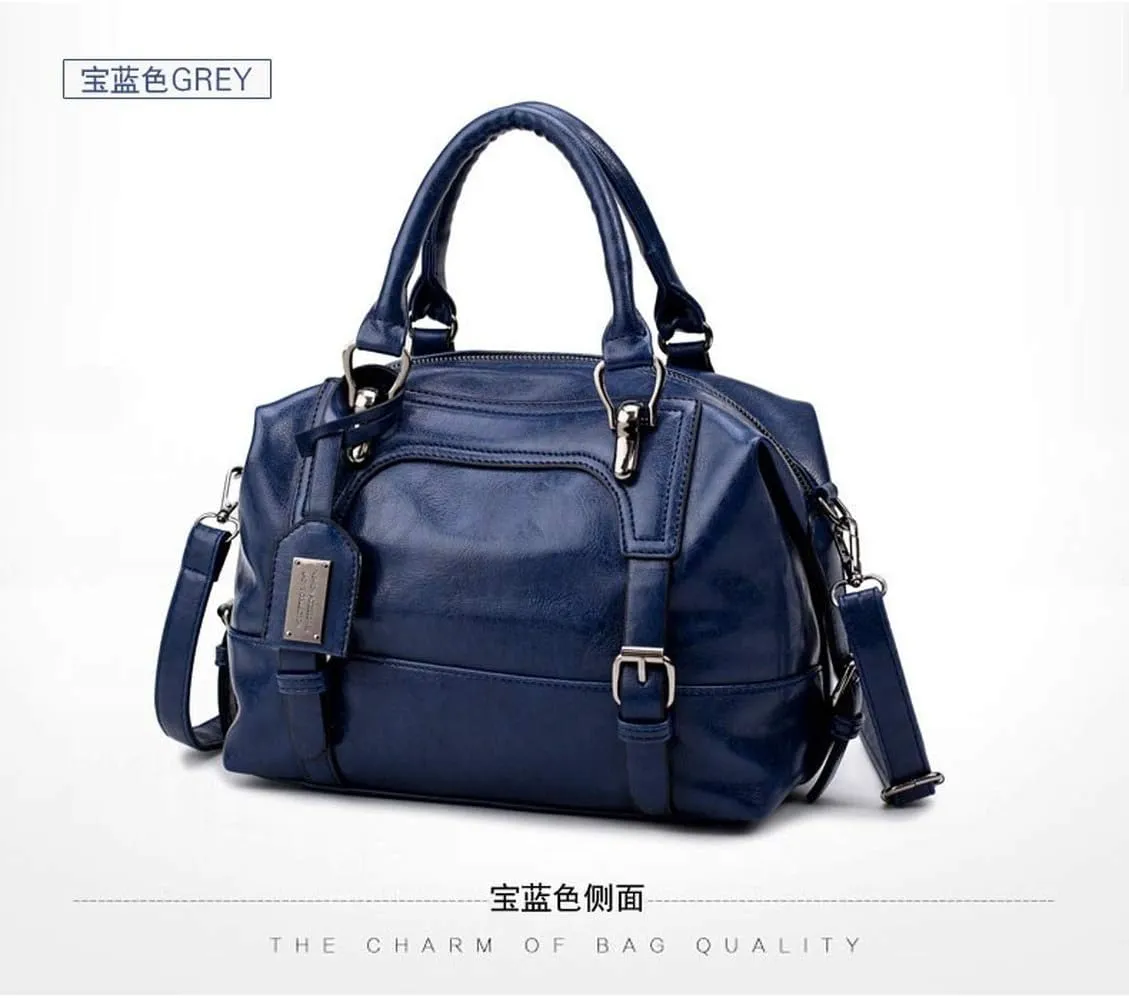Dayfine Women's Retro Oil Wax Soft Leather Simple Single Shoulder Boston Bag Portable Oblique Satchel