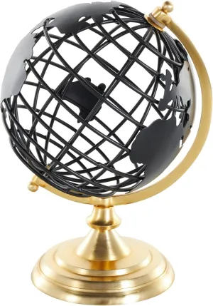 Deco 79 Aluminum Metal Open Framed World Globe with Wire Exterior and Gold Base, 8" x 8" x 13", Black