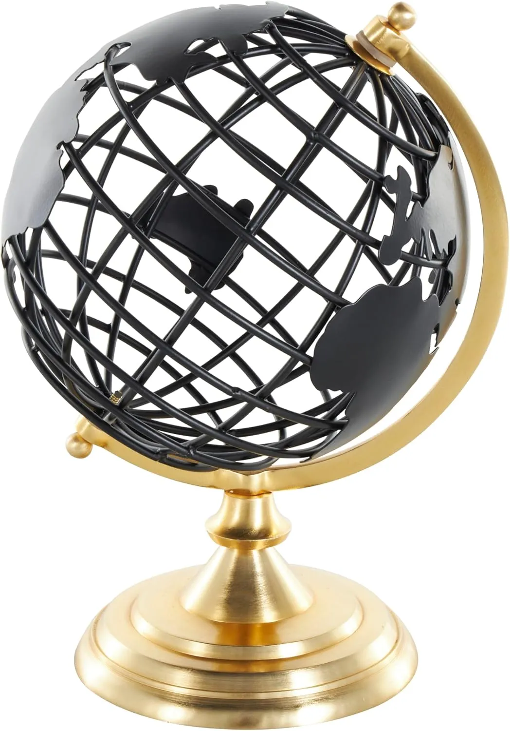 Deco 79 Aluminum Metal Open Framed World Globe with Wire Exterior and Gold Base, 8" x 8" x 13", Black