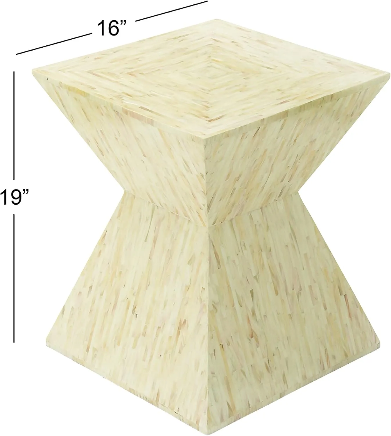 Deco 79 Mother of Pearl Shell Handmade Side End Accent Table Hourglass Shaped End Table, Side Table 16" x 16" x 19", Beige