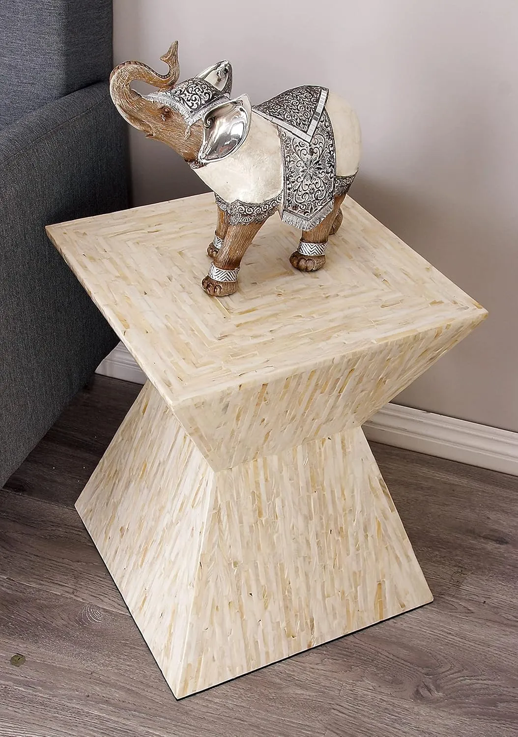 Deco 79 Mother of Pearl Shell Handmade Side End Accent Table Hourglass Shaped End Table, Side Table 16" x 16" x 19", Beige