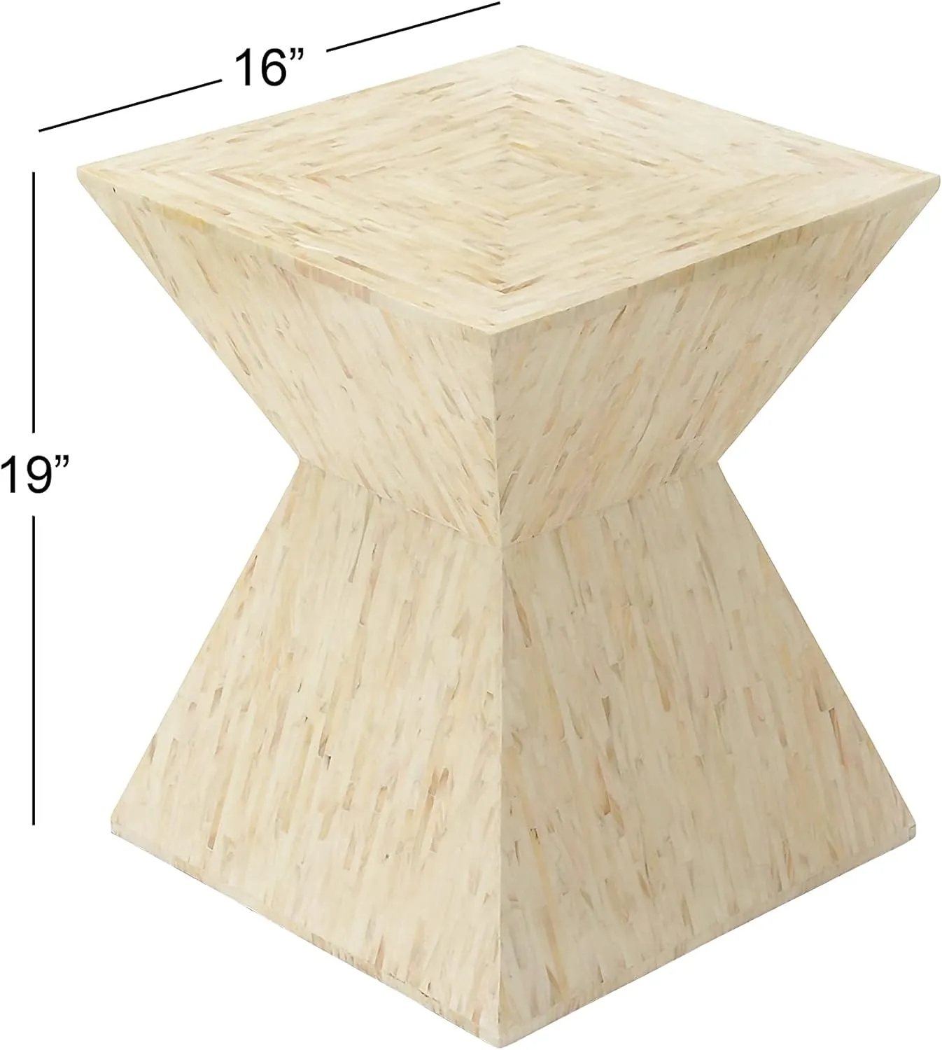 Deco 79 Mother of Pearl Shell Handmade Side End Accent Table Hourglass Shaped End Table, Side Table 16" x 16" x 19", Beige