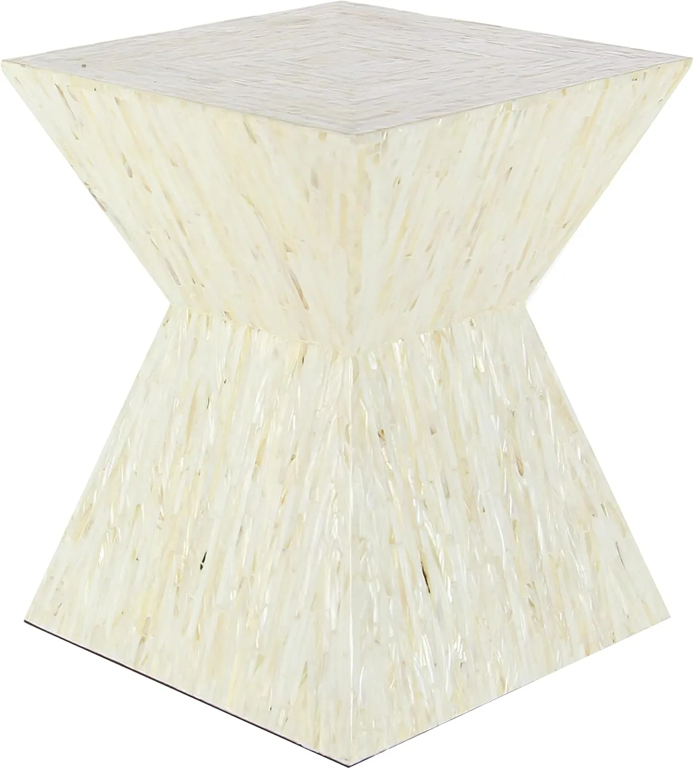 Deco 79 Mother of Pearl Shell Handmade Side End Accent Table Hourglass Shaped End Table, Side Table 16" x 16" x 19", Beige