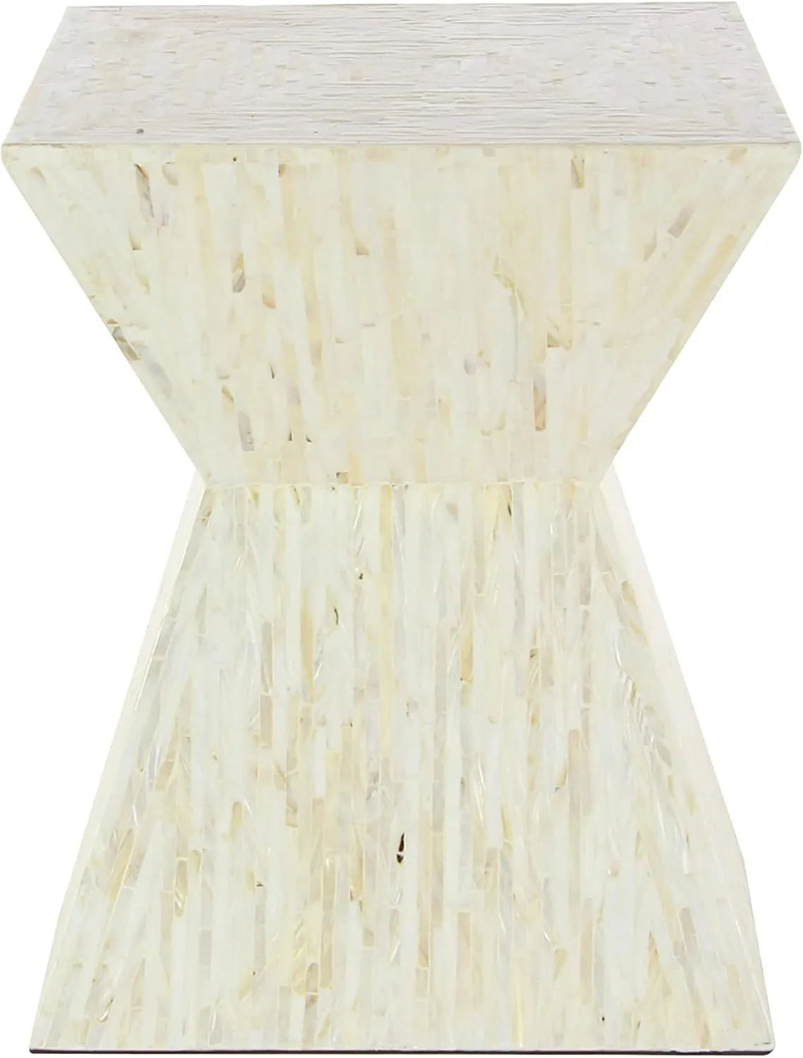 Deco 79 Mother of Pearl Shell Handmade Side End Accent Table Hourglass Shaped End Table, Side Table 16" x 16" x 19", Beige