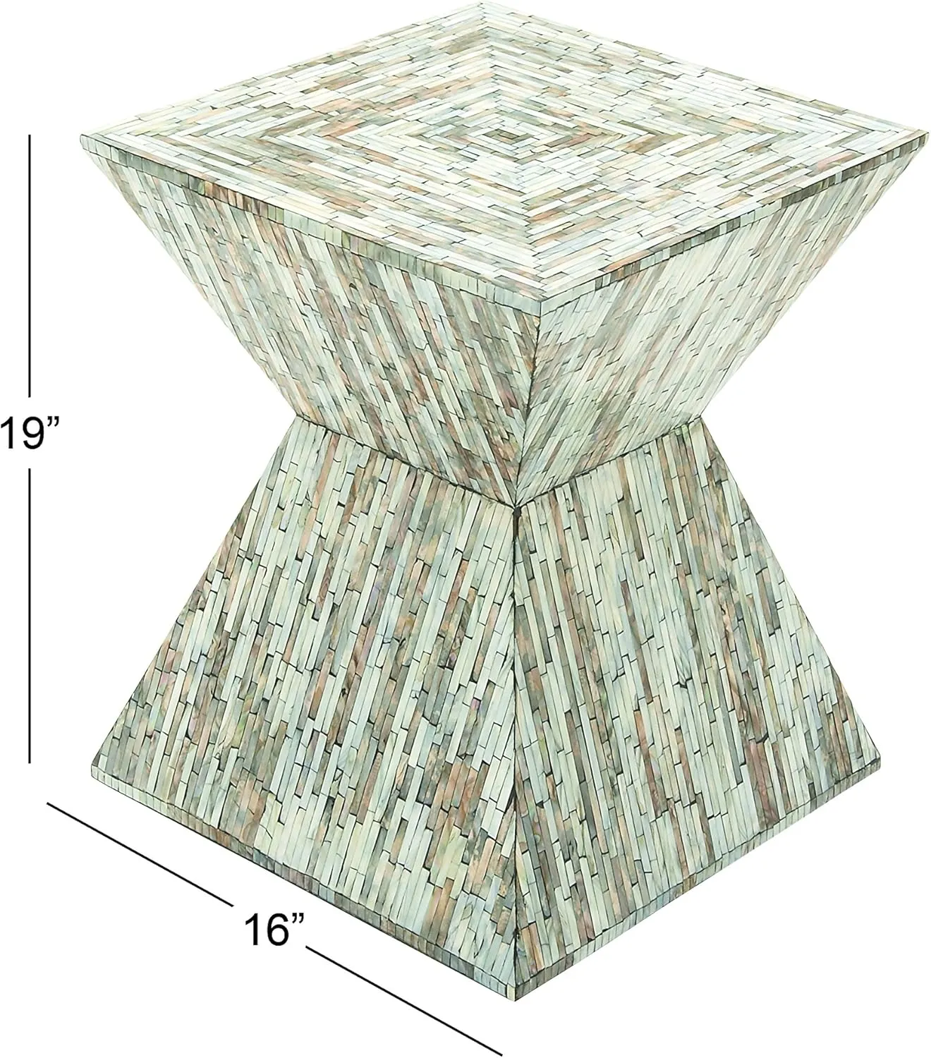 Deco 79 Mother of Pearl Shell Handmade Side End Accent Table Hourglass Shaped End Table, Side Table 16" x 16" x 19", Gray