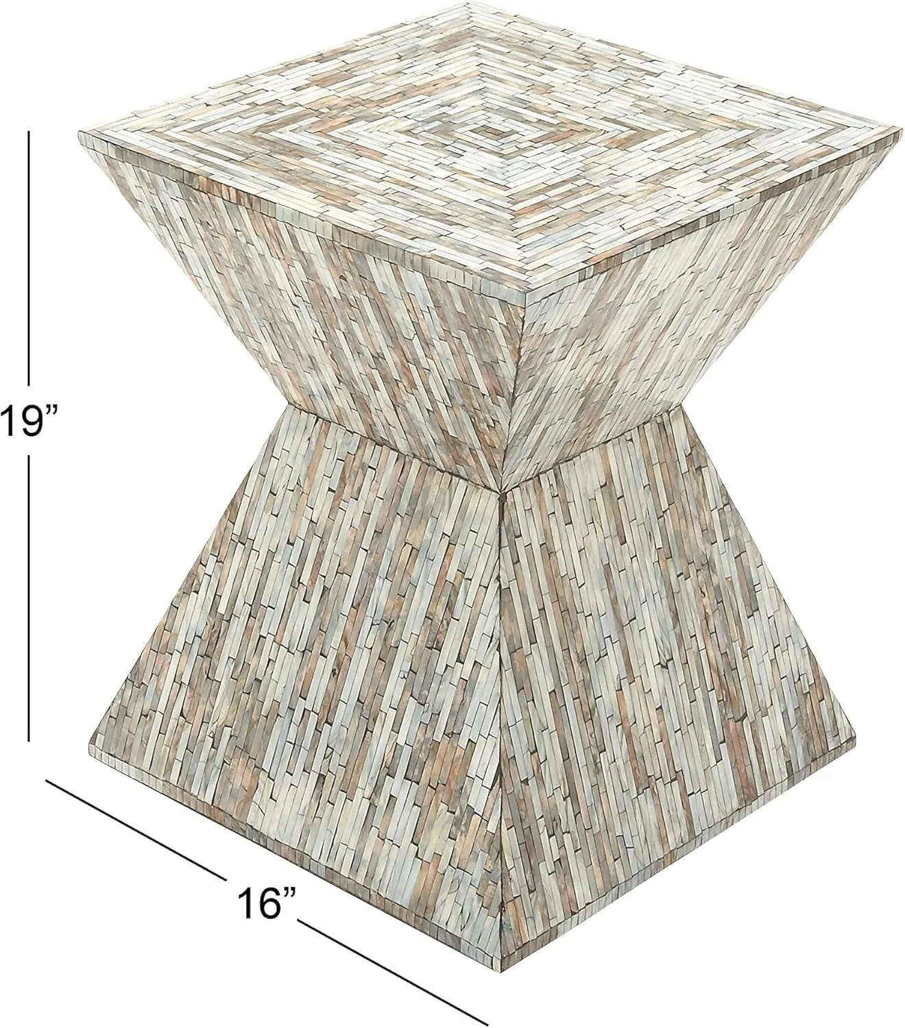Deco 79 Mother of Pearl Shell Handmade Side End Accent Table Hourglass Shaped End Table, Side Table 16" x 16" x 19", Gray