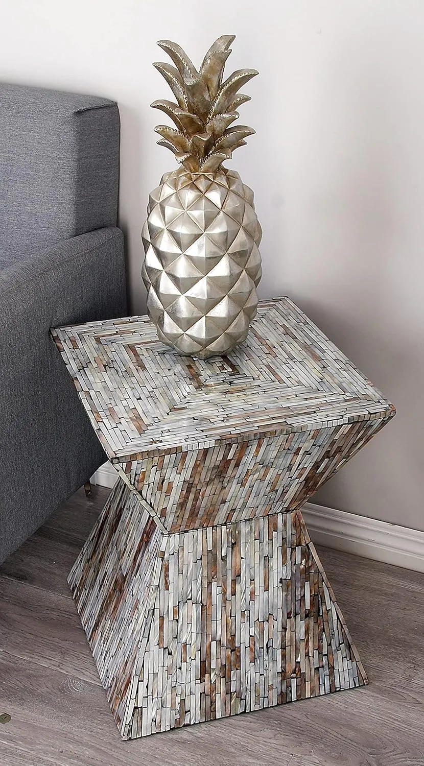 Deco 79 Mother of Pearl Shell Handmade Side End Accent Table Hourglass Shaped End Table, Side Table 16" x 16" x 19", Gray