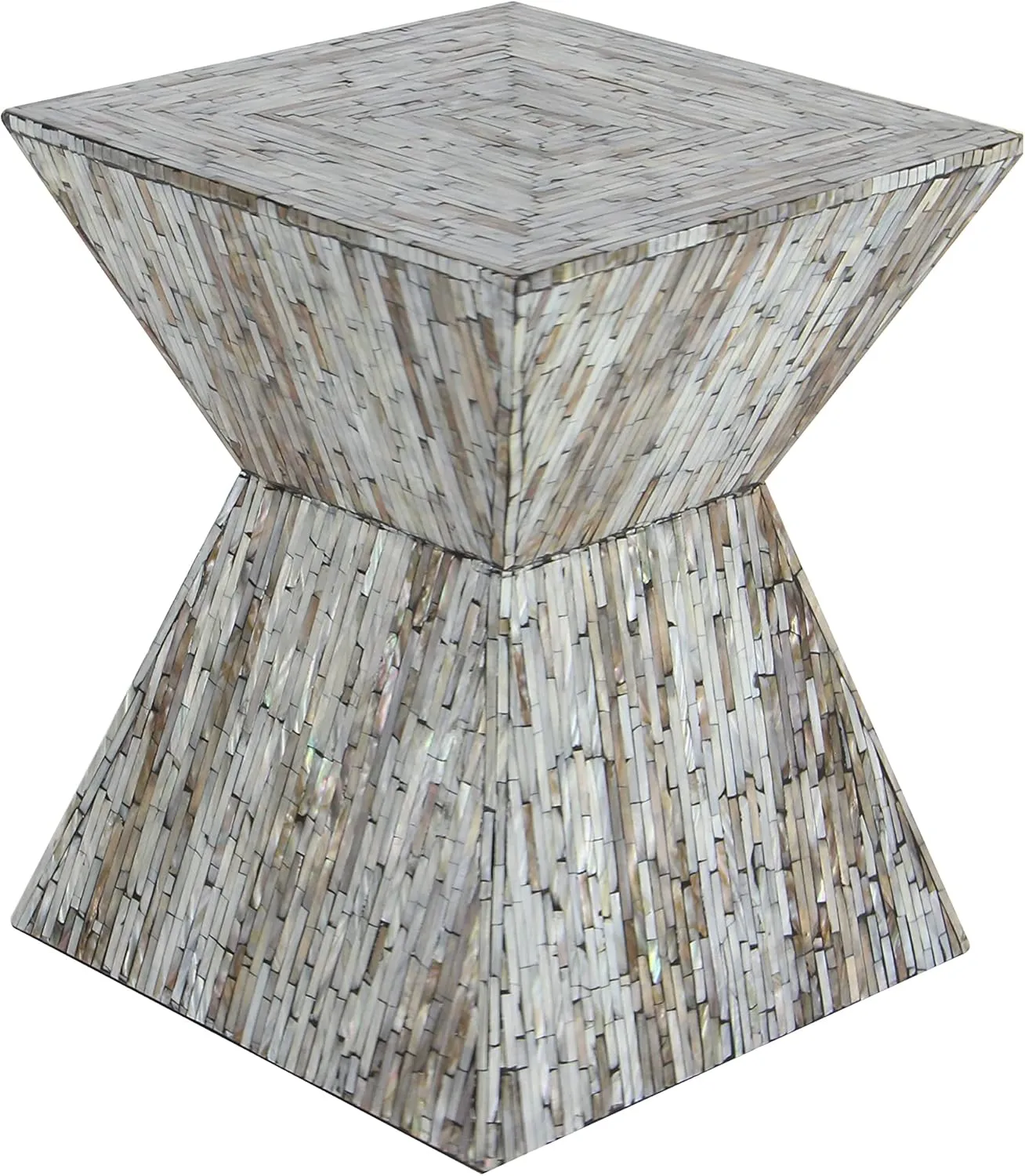 Deco 79 Mother of Pearl Shell Handmade Side End Accent Table Hourglass Shaped End Table, Side Table 16" x 16" x 19", Gray
