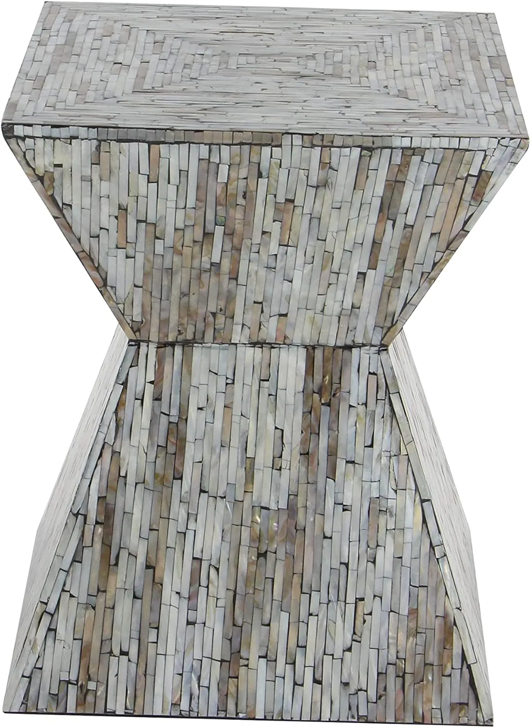 Deco 79 Mother of Pearl Shell Handmade Side End Accent Table Hourglass Shaped End Table, Side Table 16" x 16" x 19", Gray