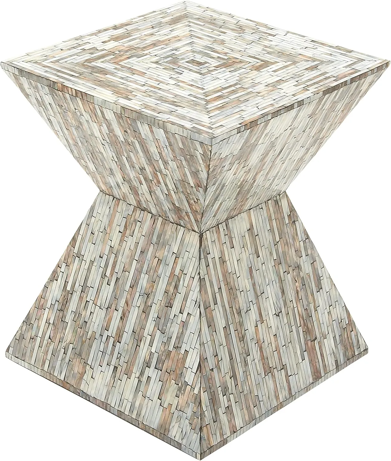 Deco 79 Mother of Pearl Shell Handmade Side End Accent Table Hourglass Shaped End Table, Side Table 16" x 16" x 19", Gray