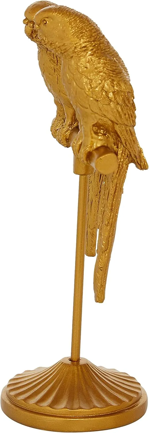 Deco 79 Polystone Parrot Decorative Sculpture Home Decor Statue, Accent Figurine 3" x 3" x 9", Gold