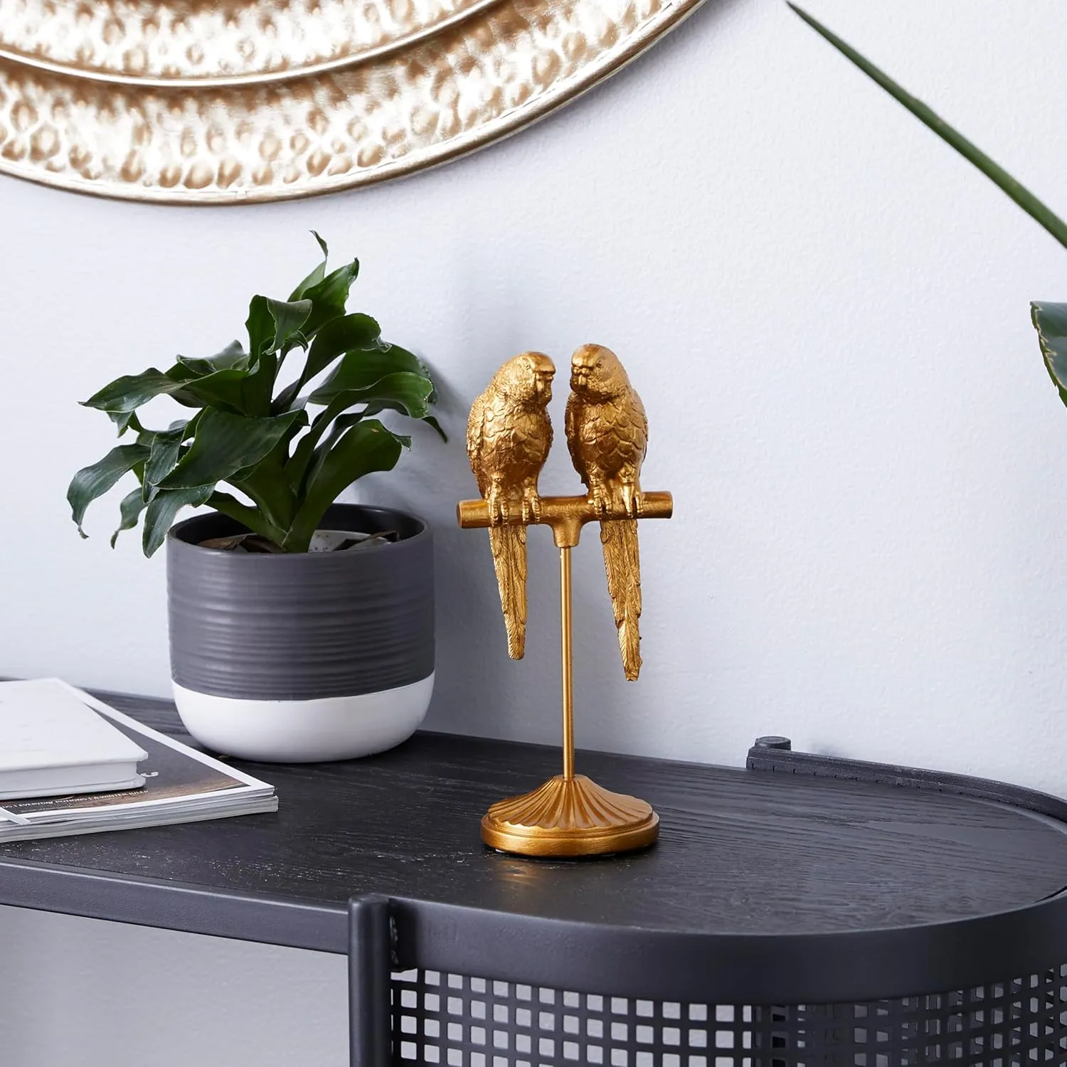Deco 79 Polystone Parrot Decorative Sculpture Home Decor Statue, Accent Figurine 3" x 3" x 9", Gold