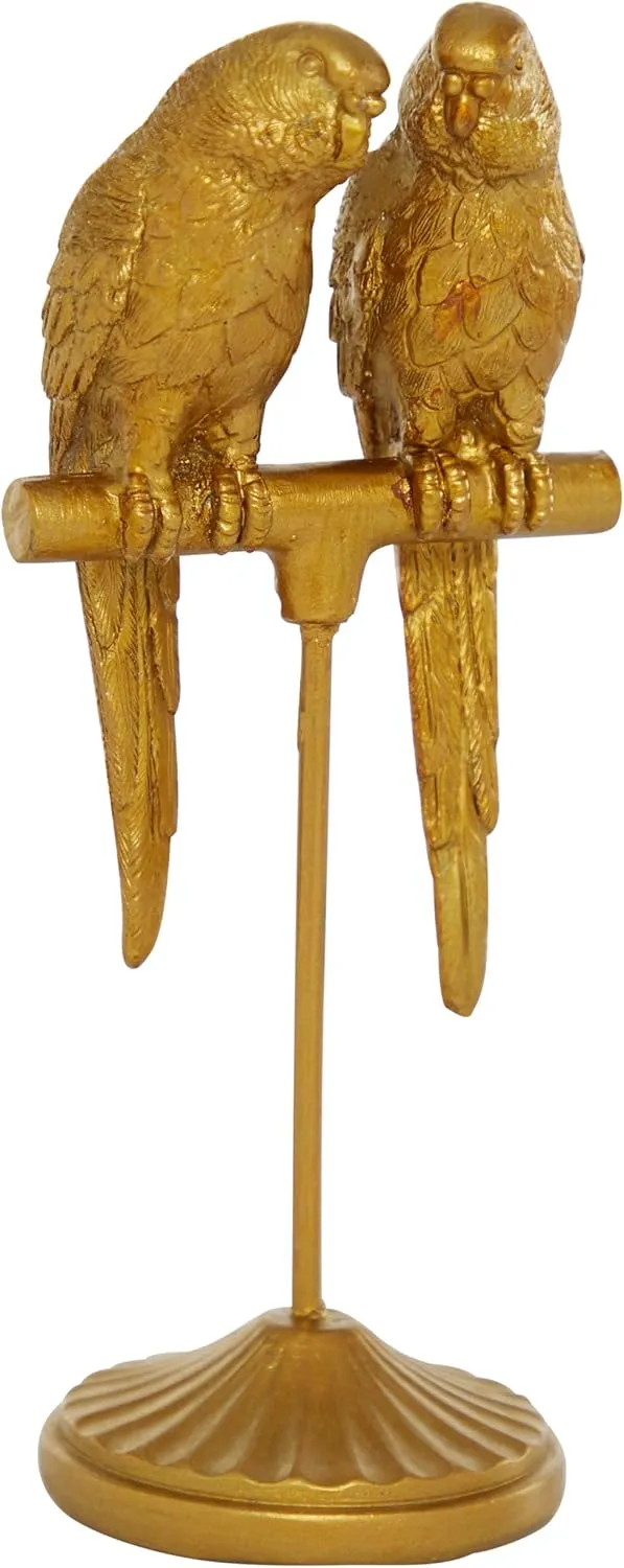 Deco 79 Polystone Parrot Decorative Sculpture Home Decor Statue, Accent Figurine 3" x 3" x 9", Gold