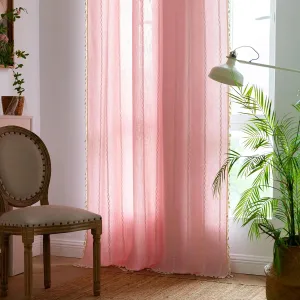Deeprove Pink Boho Curtains 84 inches Length for Baby Girl Bedroom Nursery, Blush Bohemian 84 inches Long Embroidery Farmhouse Light Filter Privacy Style Tassel Window Treatments, W52 x L84, 1 Panel