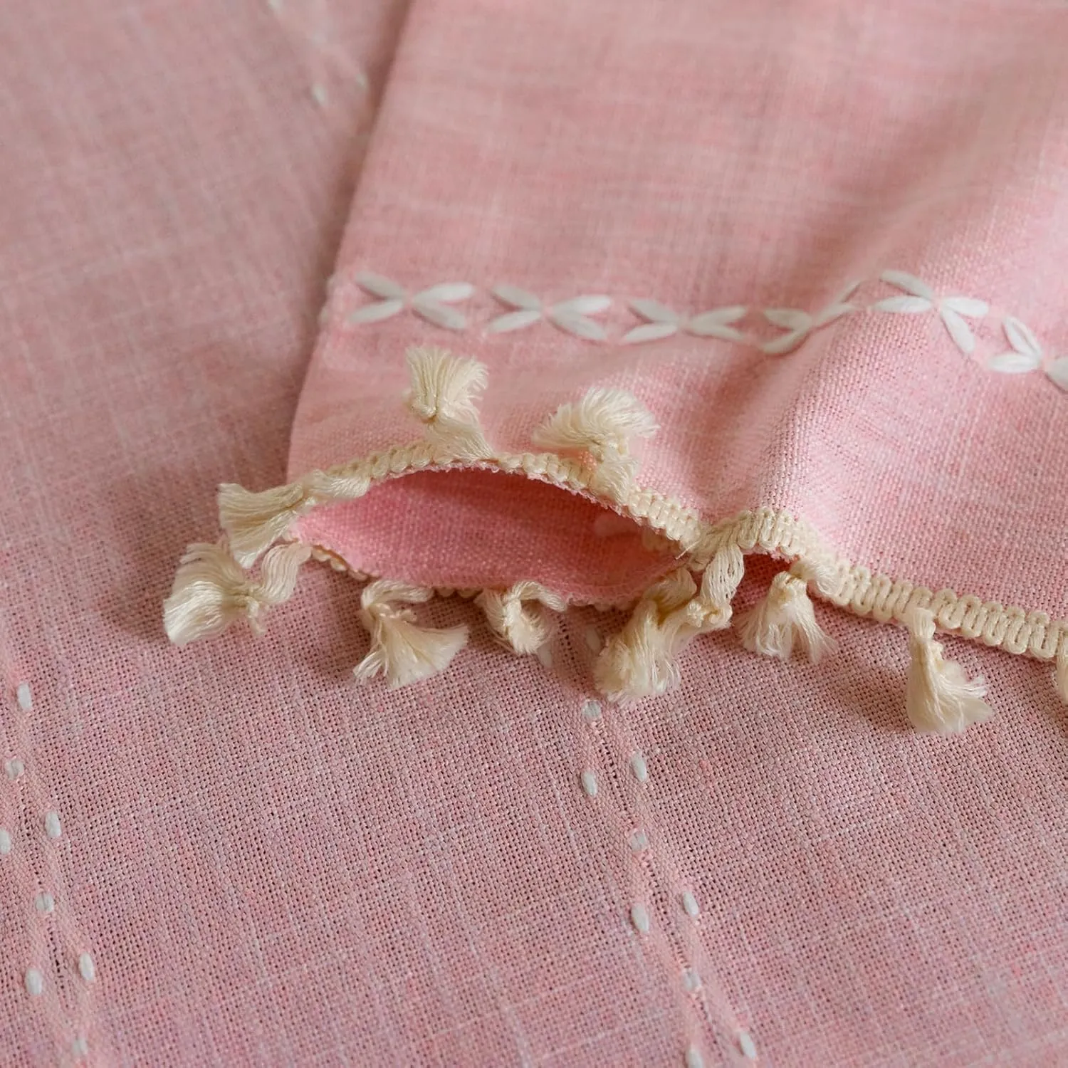 Deeprove Pink Boho Curtains 84 inches Length for Baby Girl Bedroom Nursery, Blush Bohemian 84 inches Long Embroidery Farmhouse Light Filter Privacy Style Tassel Window Treatments, W52 x L84, 1 Panel
