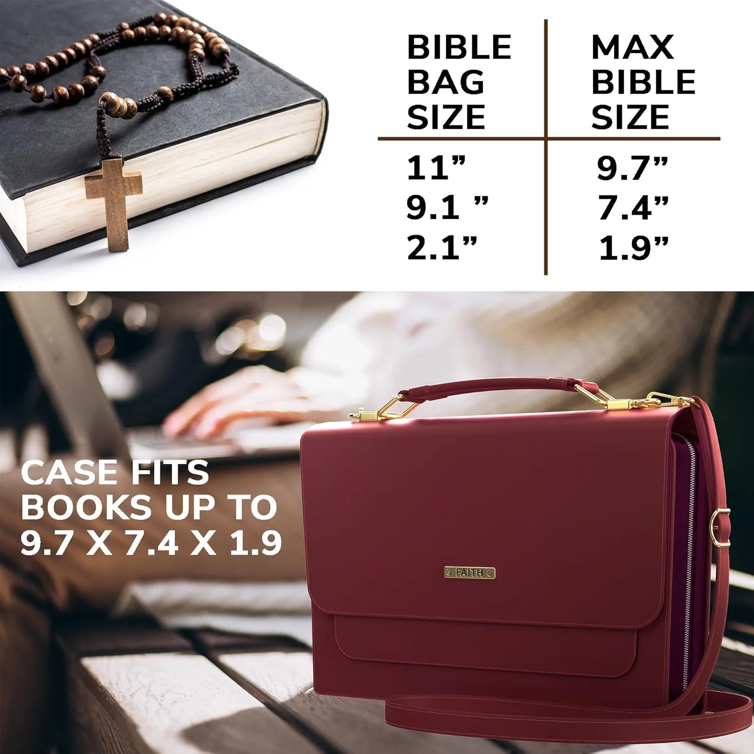 DEHITE Bible Cover Case for Women – Bible Carrying Bag – Pen Slots – Zippered Pocket – Shoulder Strap – Premium PU Leather – Purse Christian Gift