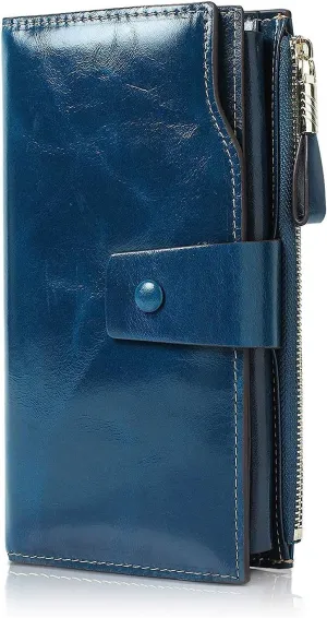 Demon&Hunter Women's RFID Blocking Large Capacity Luxury Wax Genuine Leather Purse Wallet DZA2083