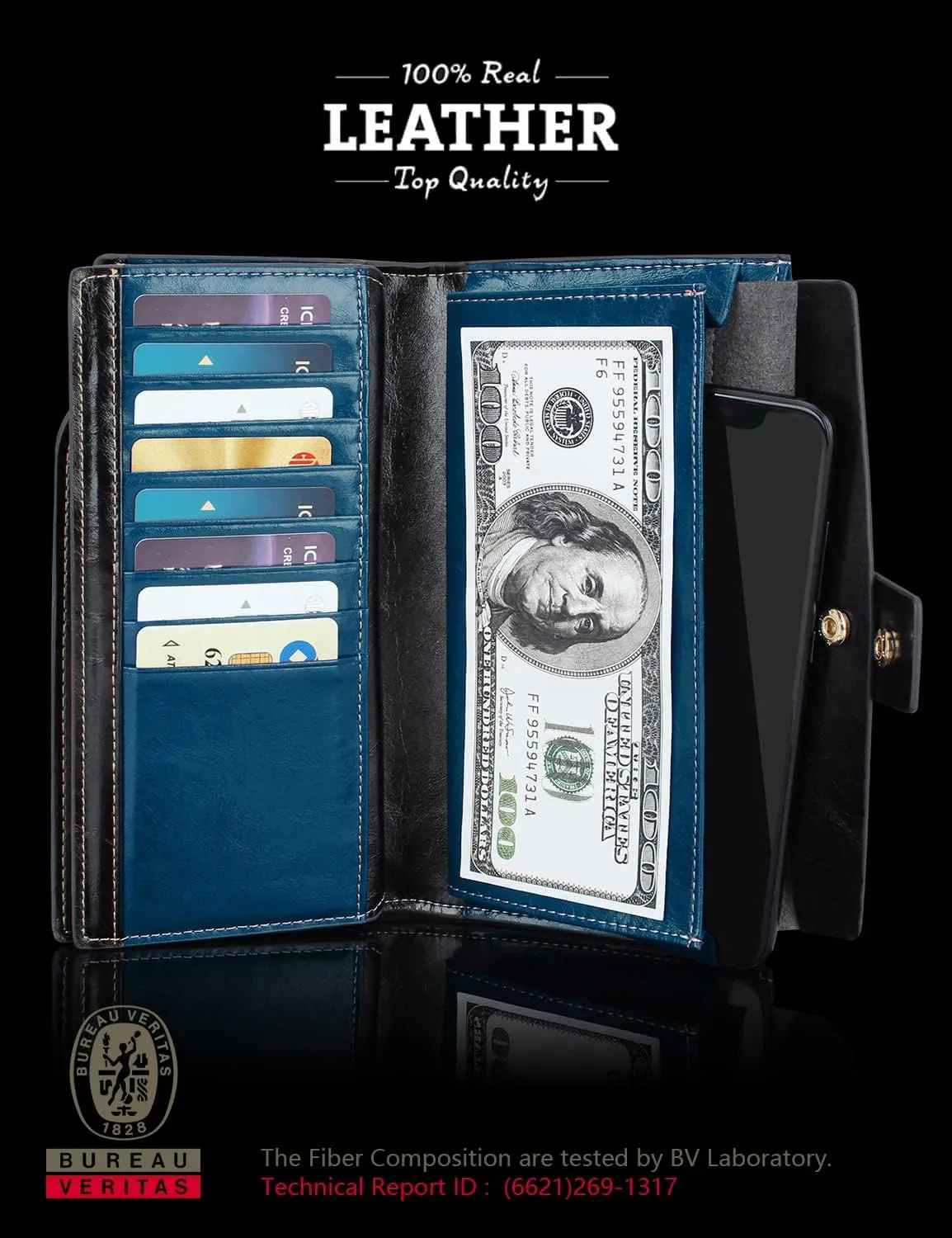 Demon&Hunter Women's RFID Blocking Large Capacity Luxury Wax Genuine Leather Purse Wallet DZA2083