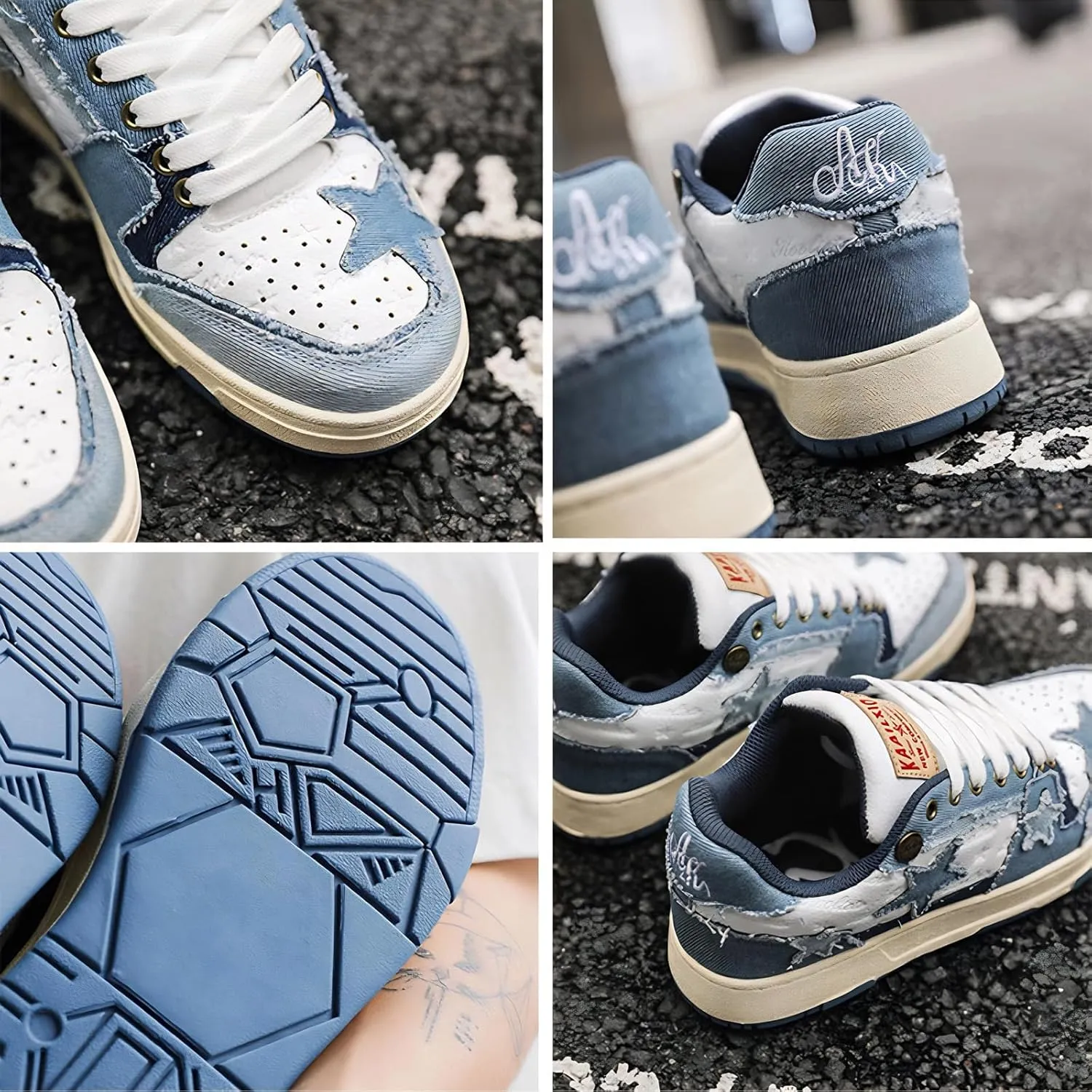 Denim Chunky Sneakers for Women Walking Shoes 90s Aesthetic Star Sneakers Blue Casual Platform Shoes